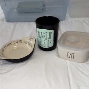 RAE DUNN BUNDLE- (- 3 )Black Makeup Brush Holder and Kitchen Containers Set
